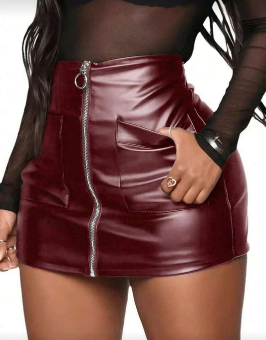 Burgundy Leather Skirt