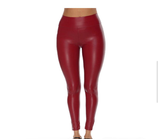 Burgundy leather tights
