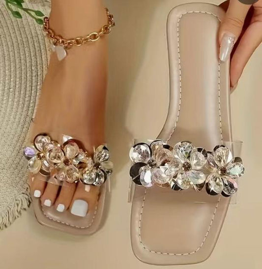 Emily nude slippers with gold flowers