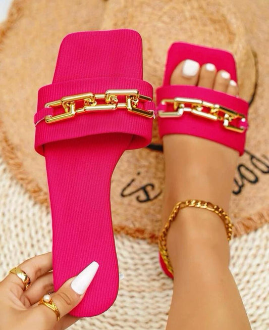 Pink slippers with chain